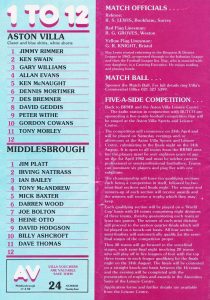 Lire la suite à propos de l’article Aston villa sur RS Pinterest: Aston Villa vs Middlesbrough – 1982 – Back Cover Page